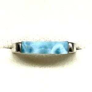 Blue Larimar Ring Rhodium over Silver Band